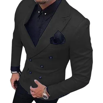 Pánské sako Luxusní pánské dvouřadé sako Barva: Černá, Velikost: 4XL