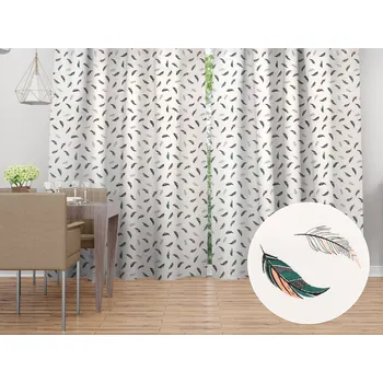 ubrus Bavlněný závěs Sandra SA-460 Zeleno-růžová pírka na bílém 150x150 cm