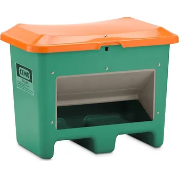 Popelnice Nádoba na zimní posyp CEMO Plus3 s otvorem a kapsami pro palet. vozík zeleno/oranž. 200 l