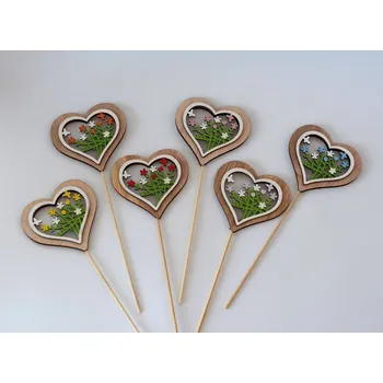 Zápich dřevěné dekorace - ZDOBENÉ SRDCE MODRÉ