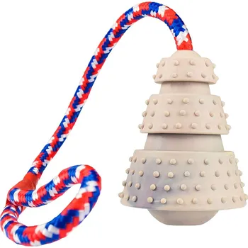 Hračka pro psa Vrhací kužel z přírodní tvrdé gumy 8/43 cm, na laně, HipHop