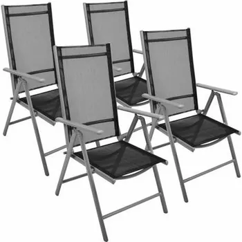 Sada 4 ks skládacích venkovních židlí, hliníkový rám / textilní výplet, šedá + černá