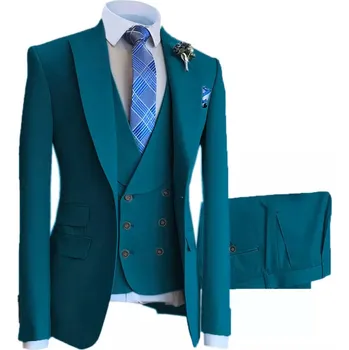 Luxusní svatební oblek na svatbu s dvouřadou vestou Barva: Tyrkysová, Velikost: 4XL