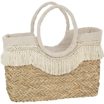 Nákupní taška Plážová taška z mořské trávy s krajkou Beach Bag Lace - 59*16*30 cm