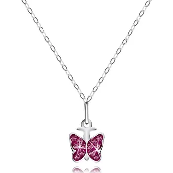 Náhrdelník Stříbrný 925 náhrdelník - lesklý řetízek, motýlek, kulaté růžové zirkony