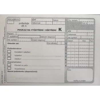 Kancelářský papír Poukaz na vyšetření/ošetření "K" A5 (blok 100 listů)