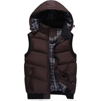 Pánský zimní kabát Pánská teplá vesta na zimu prošívaná s kapucí Barva: Tmavě Hnědá, Velikost: 4XL