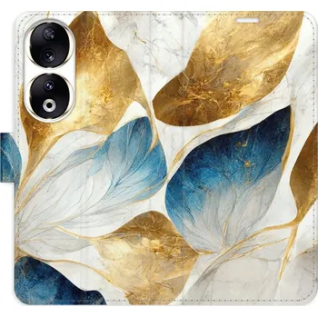 Pouzdro na mobilní telefon Flipové pouzdro iSaprio - GoldBlue Leaves - Honor 90 5G