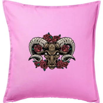 Polštář Hlava berana s růžemi - Polštář 50x50 - 50x50 - Pouze potah ( Růžová )