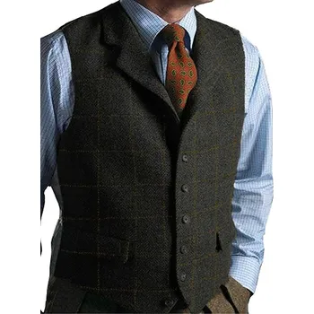 Vlněná pánská vesta k obleku Tweed Barva: Černá, Velikost: 3XL