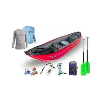 Vodácké vybavení Gumotex BARAKA SET 1 Červená kánoe + zdarma 2x pádlo Profiplast Kano + pumpa Bravo 4l + vodotěsný vak 100l + sada lepení + obal na mobil Elements + 2x termotrička Coolmax a klíčenka Elements
