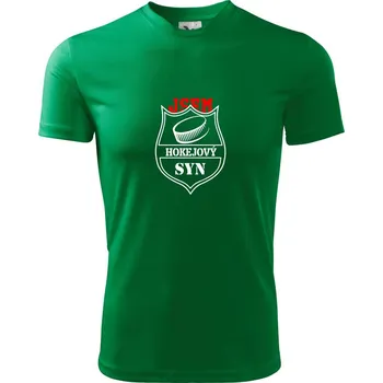 Hokejový syn - puk - Dětské triko sportovní (dresovina) - 146 cm/10 let ( Středně zelená )