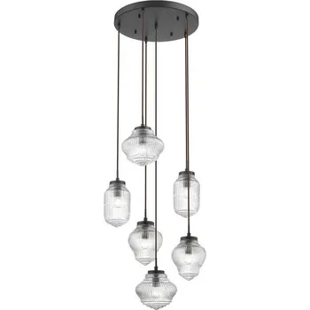 Nova Luce Závěsné svítidlo NORD čiré sklo hnědá kovová základna E14 6x5W