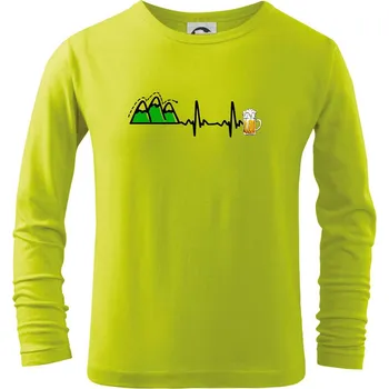 Dětská móda EKG z hor na pivo - Triko dětské Long Sleeve - 104-110cm / 3-4 roky ( Limetková )