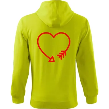 Pánská mikina Srdce šíp - Mikina s kapucí na zip trendy zipper - 3XL ( Limetková )