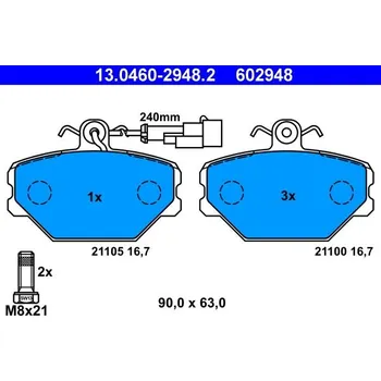 Brzdová destička Sada brzdových destiček, kotoučová brzda ATE 13.0460-2948.2