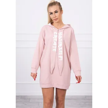 Dámské šaty Mikinové šaty s kapucí nebo dlouhá mikina 0042 růžové, VELIKOST UNI ( S, M , L )