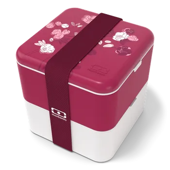 Termobox MonBento, Svačinový bento box Square graphic Magnolia | fialová