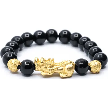 Náramek Milujeme Kameny Obsidián černý Pi Xiu - náramek bohatství a prosperity - náramek kulička NBPK159 19 cm 411625