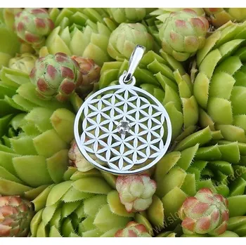 Přívěsek Stříbrný přívěsek s vltavínem - Květ života Rhodiování: Bez Rhodia