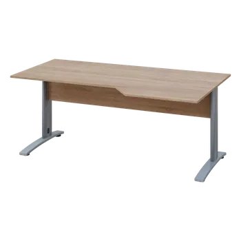 Psací stůl EZK 28 - 186 stůl kancelářský, rohový, pravý, kovová podnož stříbrná, deska 25 mm, široký 1800 mm, dub bardolino