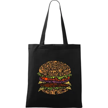 Nákupní taška Burger - nákres z ikon - Taška bavlněná - 42 x 38 cm ( Černá )