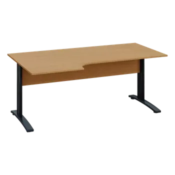 Psací stůl ERK 28 - 186 stůl kancelářský, rohový, levý, kovová podnož černá, deska 25 mm, široký 1800 mm, buk Royal