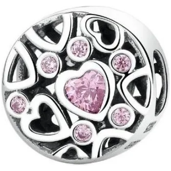 Přívěsek NUBIS® Stříbrný přívěšek korálek na náramek se srdíčky - NB-8223