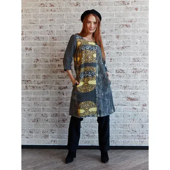 Dámské šaty Lněné 100% Lněné šaty Gustav Klimt Tři období života ženy Velikost: EU 46