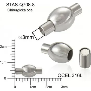 Materiál na výrobu šperku Magnetické zapínání CHIRURGICKÁ OCEL ozn.-STAS-Q708-8. velikost pr.8x16mm