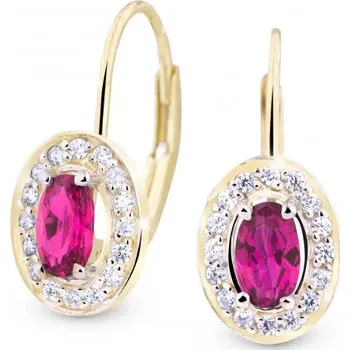 Náušnice ŠPERKY-NM, Zlaté oválné náušnice se zirkony 1590 Barva kamene: červená - rubín