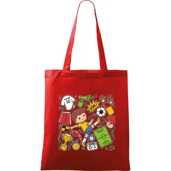 Nákupní taška Malý fotbalista ikony - Taška bavlněná - 42 x 38 cm ( Červená )