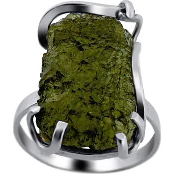 Prsten Vltavín Moldavite Stříbrný prsten s vltavínem 3,800 g 1,8 cm x 1,2 cm