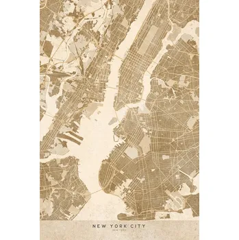 Plakát Plakát, Obraz - Map of New York City in sepia vintage style, Blursbyai