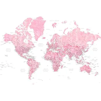 Plakát Plakát, Obraz - Detailed pink watercolor world map, Damla, Blursbyai