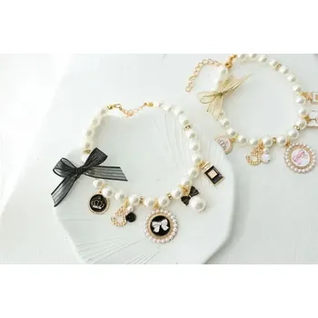 Obojek pro psa Luxusní perlový obojek pro psy s přívěskem, až 40cm - Černá,M-25-32cm