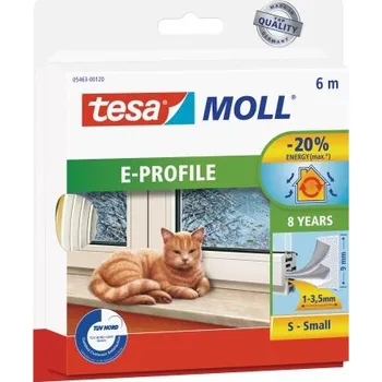 Těsnění do okna a dveří Těsnění profil E, 9 x 4 mm, 6 m, bílé, TESA