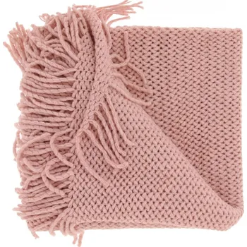 Přehoz na lůžko Pletený pléd s třásněmi Kos starorůžový růžová