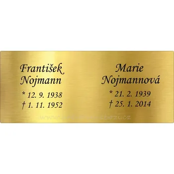 Smuteční dekorace Rytá cedulka pro dvě osoby 12 x 5 cm zlatá