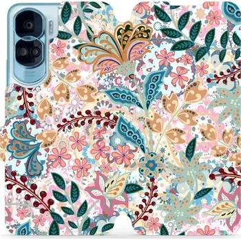 Pouzdro na mobilní telefon Knížkové flip pouzdro Mobiwear - Honor 90 Lite 5G - MX04S Spletité kvítky a listy - VÝPRODEJ (Parádní flip obal, kryt, pouzdro Mobiwear na mobilní telefon Honor 90 Lite 5G s motivem MX04S Spletité kvítky a listy)