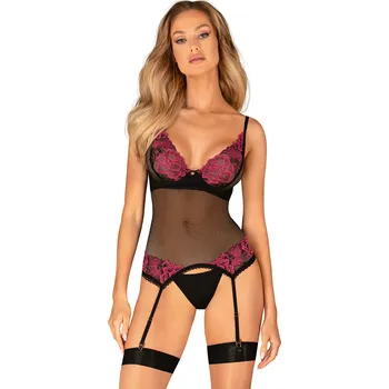 Dámský erotický korzet Košilka Obsessive Rosenty corset Barva: Černá, Velikost: XS/S