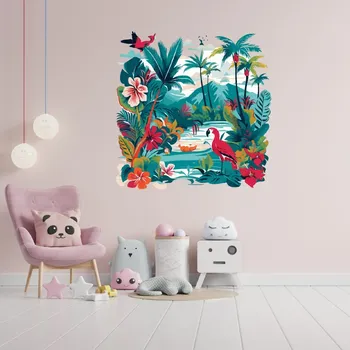 Samolepící dekorace Kruhová samolepka na zeď "Barevná džungle" 100cm