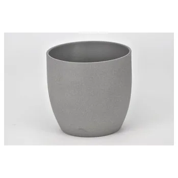 Květináč Keramický květináč Basel matný 16 cm tmavě šedý efekt kámen II. jakost