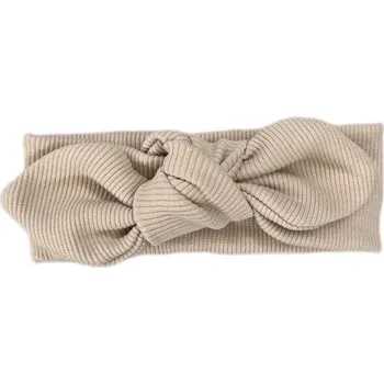 Čelenka Mimilove Bavlněná čelenka s mašlí - žebrovaná vel. 06-12 měsíců Světle béžová