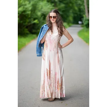 Dámské šaty Dlouhé šaty na ramínka 18950 Itálie barva: béžová, velikost: Univerzální-jedna velikost