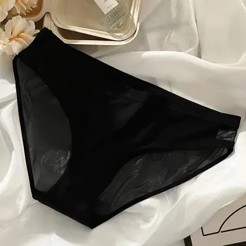 Kalhotky Dámské sexy průsvitné kalhotky z "ledového hedvábí" Barva: Černá, Velikost: XL