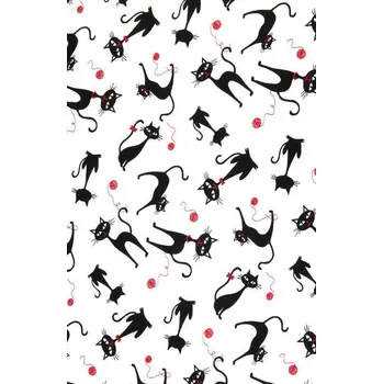 Dekorační bavlněná látka bílá š.150 cm potisk dětský - kočka černá - metráž