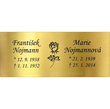 Smuteční dekorace Rytá cedulka pro dvě osoby 12 x 5 cm s růží