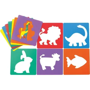 Plastová šablona barevná Zvířata 20x20 cm - 12 ks