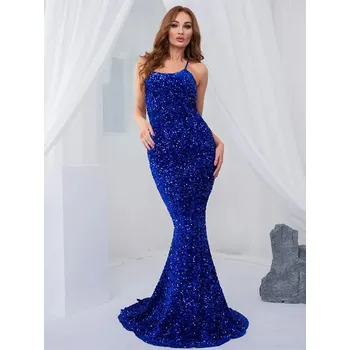 Dámské šaty Plesové šaty střihu mořská panna s odhalenými zády Barva: Modrá, Velikost: S